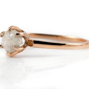 14K Rose Gold Rough Dimoand Ring - Solitaire Ring - White Raw Diamond - Uncut Conflict Free - Classic Engagement Ring - April Birthstone