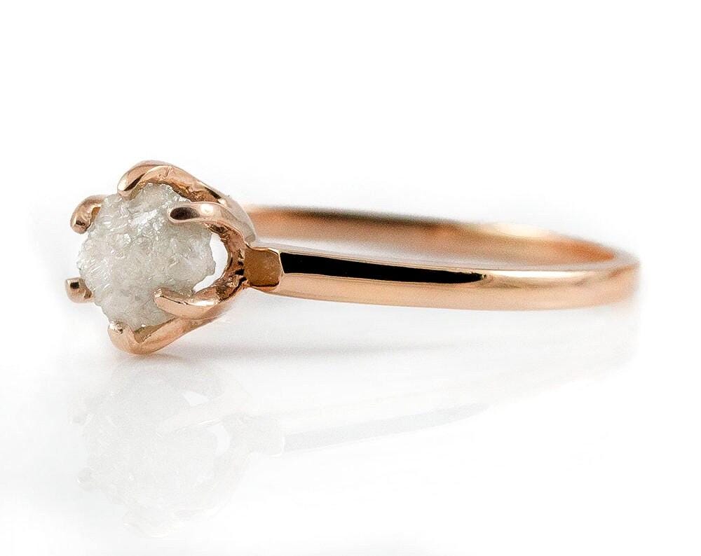 14k Rose Gold Rough Dimoand Ring - Solitaire Ring - White Raw Diamond - Uncut Conflict Free - Classic Engagement Ring - April Birthstone 14k Rose Gold Rough Dimoand Ring - Solitaire Ring - White Raw Diamond - Uncut Conflict Free - Classic Engagement Ring - April Birthstone