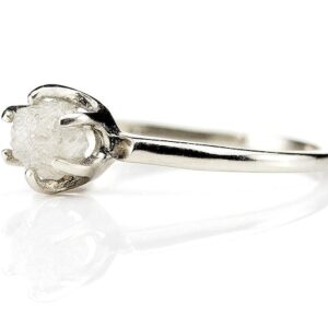 14K White Gold Rough Diamond Ring - Solitaire Ring with White Raw Diamond - Uncut Conflict Free - Classic Engagement Ring