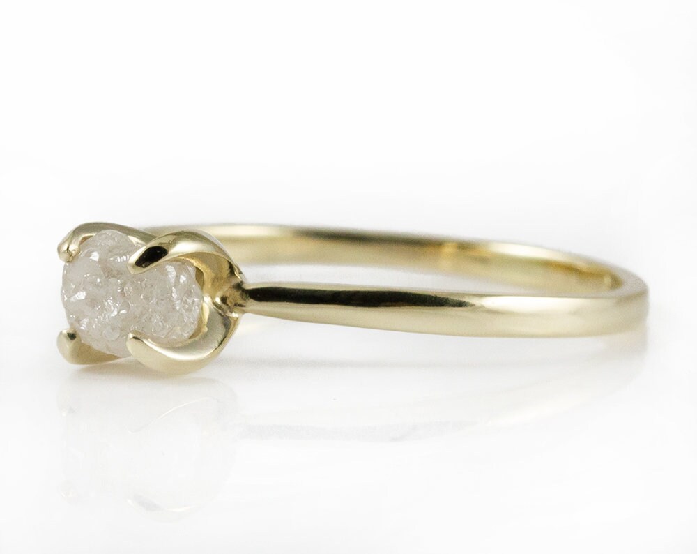 14k Yellow Gold Rough Diamond Ring - Raw Unfinished Diamond Conflict Free True White Diamond - Engagement Ring, Solitaire