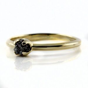 14K Yellow Gold Engagement Ring - Simple Design Ring with Black Diamond - Uncut Unfinished Raw Diamond - Wedding Ring - April Birthstone