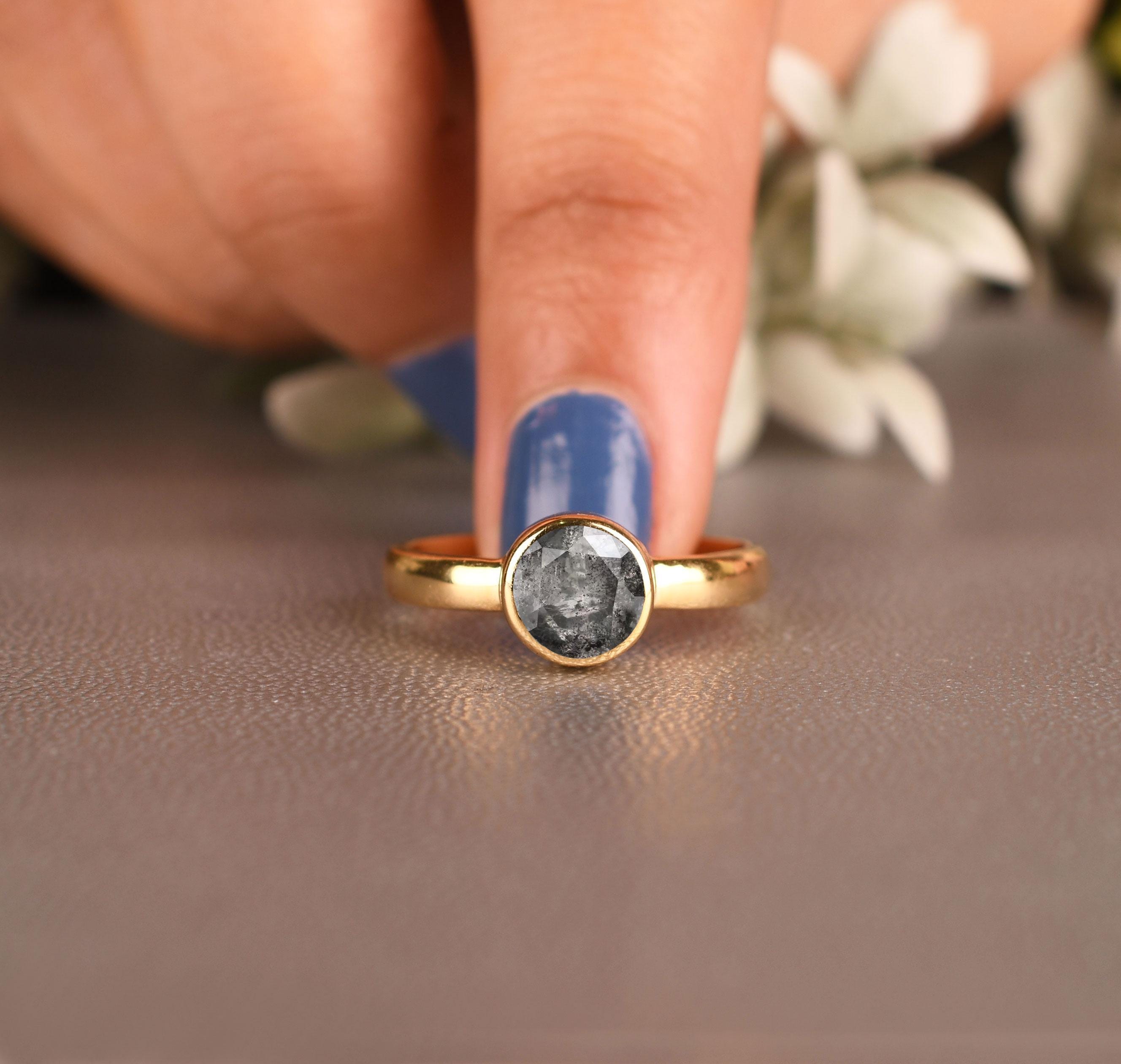 14kgold Salt Pepper Bridal Ring - Black Diamond Engagement Ring, Statmente Jewelry, Gift For Love