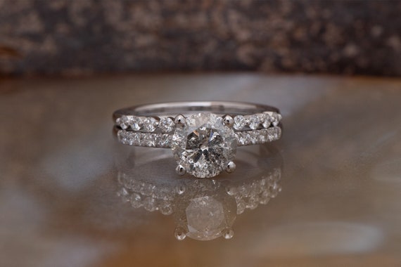 2 Carat Salt & Pepper Diamond-salt And Pepper Diamond Engagement Ring-4 Prong Solitaire Ring-promise Ring-salt And Pepper Ring-wedding Set