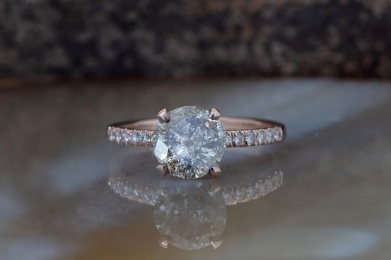 3ct Salt & Pepper Diamond-salt And Pepper Diamond Engagement Ring-4 Prong Solitaire -3ct Engagement Ring-salt And Pepper Ring-grey Diamond