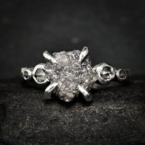 5 Grey Diamond Engagement Ring. Rustic Hammered Silver Cut Salt and Pepper Diamond and Uncut Grey Diamond Promise Ring Inspired by Nature 5 Grey Diamond Engagement Ring. Rustic Hammered Silver Cut Salt and Pepper Diamond and Uncut Grey Diamond Promise Ring Inspired by Nature