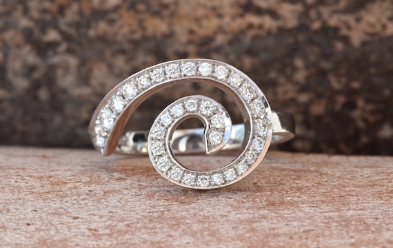 Art Deco Rings White Gold-14k White Gold Diamond Ring-eternity Band-wave Ring-ocean Wave Ring-stackable Rings-multistone Ring-promise Ring
