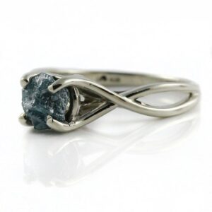 Blue Raw Diamond Ring -  1.0 Carat Rough Diamond Engagement Ring Infinity Design - 14K White Gold