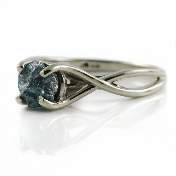 Blue Raw Diamond Ring -  1.0 Carat Rough Diamond Engagement Ring Infinity Design - 14k White Gold