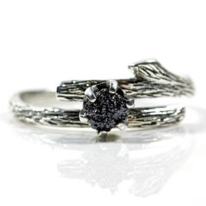 Branch Ring with Raw Diamond - Sterling Silver or 14K Gold Engagement Ring & Matching Band