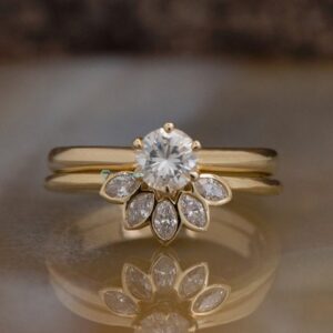 Bridal Ring Set-diamond Cluster Wedding Set-art Deco Wedding Set-4prong Engagement-curved Band Set-gold Solitaire Ring-diamond Enhancer Ring Bridal Ring Set-diamond Cluster Wedding Set-art Deco Wedding Set-4prong Engagement-curved Band Set-gold Solitaire Ring-diamond Enhancer Ring