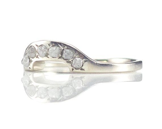 Custom Wedding Band With White Raw Rough Diamonds - 14k White Gold Ring - Matching Band - Conflict Free Diamonds
