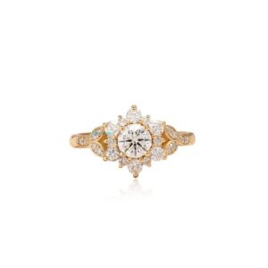Elegant 14k/18k Solid Gold Lab Diamonds Flower Engagement Ring, Floral Promise Ring, Dainty Romantic Diamond Jewelry, Fancy Anniversary Ring