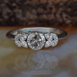 Elegant Leaf Engagement Ring, 14k/18k Salt and Pepper Diamond Ring, Gray Diamond Engagement Ring, Dainty Diamond Leaf Ring, Gift For Wife Elegant Leaf Engagement Ring, 14k/18k Salt and Pepper Diamond Ring, Gray Diamond Engagement Ring, Dainty Diamond Leaf Ring, Gift For Wife