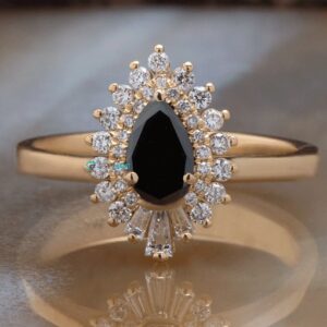 Gatsby Black Diamond Engagement Ring, Vintage Style Engagement Ring, Black Diamond Jewelry, Teardrop Engagement Ring, Anniversary Ring Gatsby Black Diamond Engagement Ring, Vintage Style Engagement Ring, Black Diamond Jewelry, Teardrop Engagement Ring, Anniversary Ring