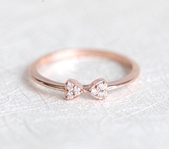 Gold Ring • Diamond Bow Band • Minimalist Stacking Ring • Fine Jewelry • Promise Ring