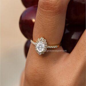 Igi Certified Lab Grown Diamond Ring, Oval Halo Solitaire, 14k Gold