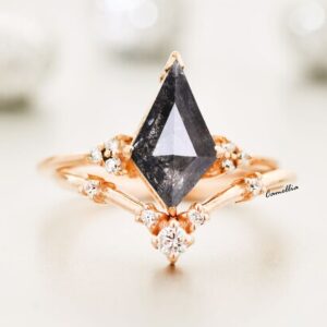Kite Salt And Pepper Ring, Bezel Set Diamond With Two Marquise Bands, Lifetime Care Plan Included, Genuine Diamonds Ls6395