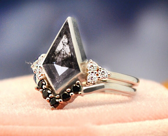 Kite Salt & Pepper Diamond Engagement Ring – Art Deco Wedding Ring