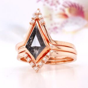 Kite Shaped Salt and Pepper Diamond Wedding Set - Set of 3 Rings Kite Shaped Salt and Pepper Diamond Wedding Set - Set of 3 Rings