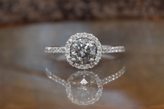 Luxurious Vintage Style 2 Carat Gray Diamond Ring, Stunning Salt And Pepper Diamond Engagement Ring, Alternative Promise Ring, Anniversary Luxurious Vintage Style 2 Carat Gray Diamond Ring, Stunning Salt And Pepper Diamond Engagement Ring, Alternative Promise Ring, Anniversary
