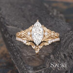 Marquise Cut Lab Diamond Engagement Ring Set Yellow Gold Celtic Knot Ring Twisted Ring Leaf Wedding Ring Infinity Diamond Ring Promise Ring Marquise Cut Lab Diamond Engagement Ring Set Yellow Gold Celtic Knot Ring Twisted Ring Leaf Wedding Ring Infinity Diamond Ring Promise Ring