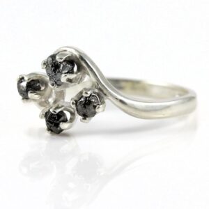 Multi Stone Diamond Ring - Raw Uncut Diamonds - Jet Black Rough Diamond - Silver Engagement Ring, Wedding - April Birthstone Multi Stone Diamond Ring - Raw Uncut Diamonds - Jet Black Rough Diamond - Silver Engagement Ring, Wedding - April Birthstone