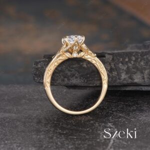 Oval Cut Lab Diamond Engagement Ring Unique Peekaboo Ring Yellow Gold Tulip Setting Ring Nature Inspired Leaf Ring Engraving Ring Promise Oval Cut Lab Diamond Engagement Ring Unique Peekaboo Ring Yellow Gold Tulip Setting Ring Nature Inspired Leaf Ring Engraving Ring Promise