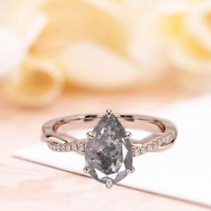 Pear Salt and Pepper Diamond Ring – Twisted Shank Sterling Silver Engagement Ring Pear Salt and Pepper Diamond Ring – Twisted Shank Sterling Silver Engagement Ring