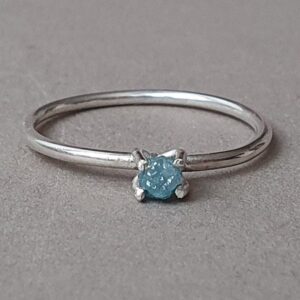 Raw Blue Diamond Ring: Sterling Silver Engagement Ring