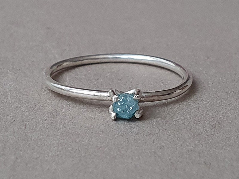 Raw Blue Diamond Ring: Sterling Silver Engagement Ring