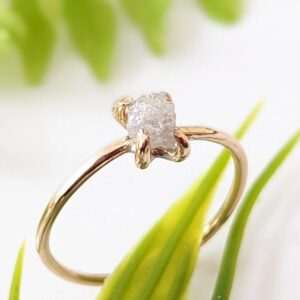 Raw Diamond Engagement Ring, Solid 14k Gold Solitaire Diamond Ring, Rough Diamond Ring, Raw Gemstone Engagement Ring, Unique Engagement Ring