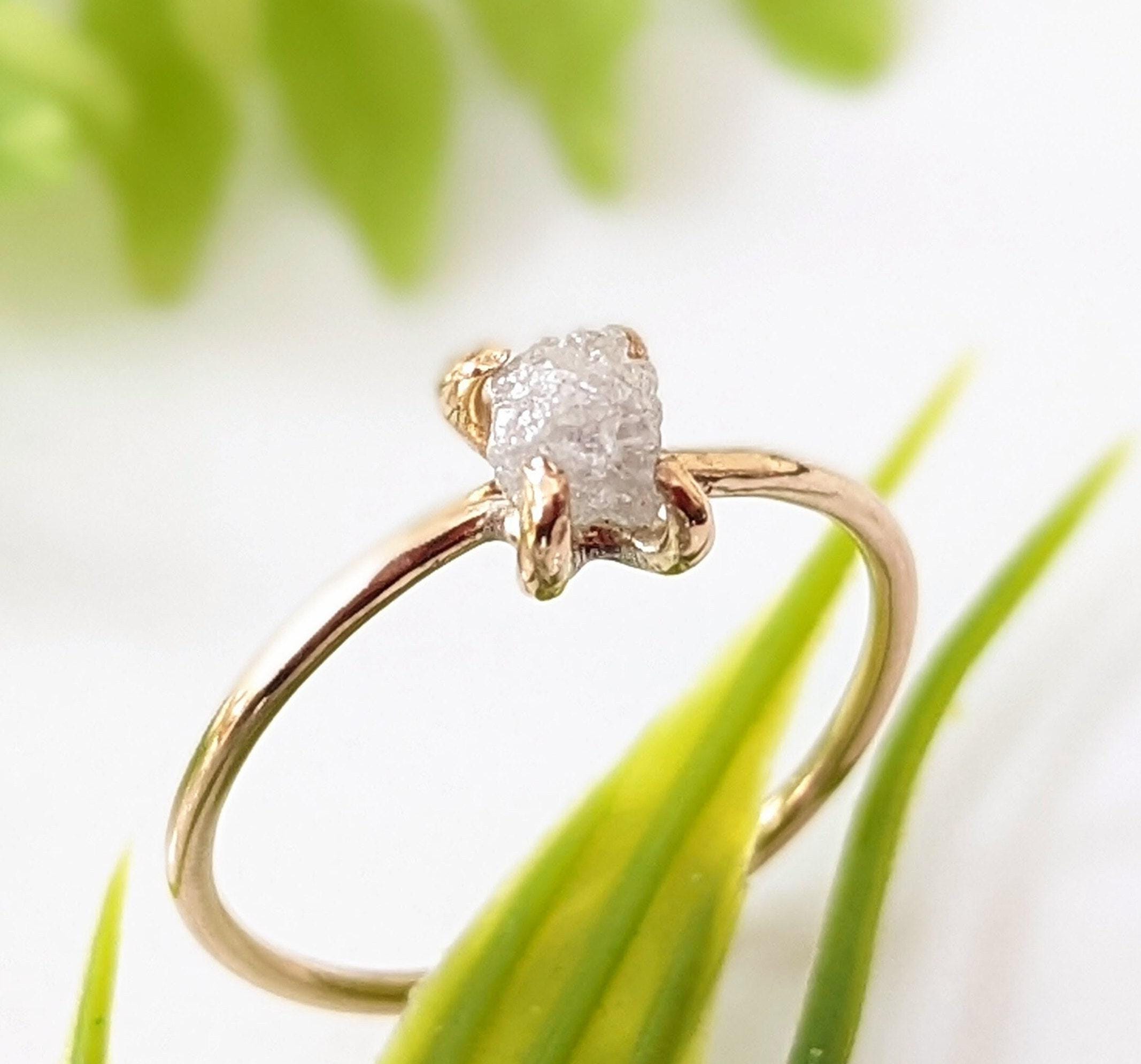 Raw Diamond Engagement Ring, Solid 14k Gold Solitaire Diamond Ring, Rough Diamond Ring, Raw Gemstone Engagement Ring, Unique Engagement Ring