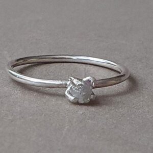 Raw Gray Diamond Solitaire Ring: Sterling Silver Promise Ring