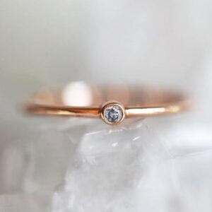 Salt & Pepper Diamond Ring • Tiny Galaxy Solitaire • 14k 18k Solid Gold • Minimalist Engagement Ring • Promise Ring • Christmas Gift