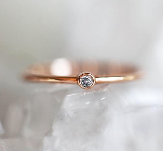 Salt & Pepper Diamond Ring • Tiny Galaxy Solitaire • 14k 18k Solid Gold • Minimalist Engagement Ring • Promise Ring • Christmas Gift Salt & Pepper Diamond Ring • Tiny Galaxy Solitaire • 14k 18k Solid Gold • Minimalist Engagement Ring • Promise Ring • Christmas Gift