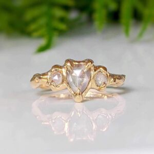 Solid 14k Gold Diamond Engagement Ring, Rustic Gold Diamond Ring, Unique Crystal Engagement Ring, Textured Gold Ring, Valentine's Day Gift Solid 14k Gold Diamond Engagement Ring, Rustic Gold Diamond Ring, Unique Crystal Engagement Ring, Textured Gold Ring, Valentine's Day Gift