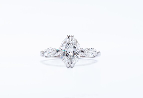 Solid Gold 3 Stone Lab Diamond Engagement Ring, Elegant Oval Diamond Ring, Estate Diamond Jewelry, Anniversary Ring, Perfect Gift For Wife