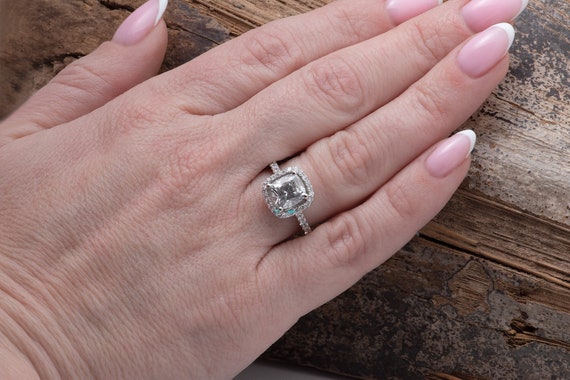 Square Halo Diamond Ring, Square Engagement Ring, Vintage Style Engagement Ring White Gold, Art Deco Diamond Jewelry, Slat And Pepper Ring