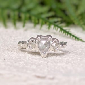 Sterling Silver Diamond Engagement Ring, Rustic Silver Diamond Ring Unique Crystal Engagement Ring Textured Silver Ring Valentine's Day Gift Sterling Silver Diamond Engagement Ring, Rustic Silver Diamond Ring Unique Crystal Engagement Ring Textured Silver Ring Valentine's Day Gift
