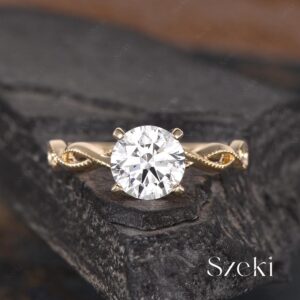 Unique 2ct Round Shaped Lab Grown Diamond Engagement Ring Yellow Gold Twisted Band Ring Infinity Diamond Ring Milgrain Ring Proposal Gifts Unique 2ct Round Shaped Lab Grown Diamond Engagement Ring Yellow Gold Twisted Band Ring Infinity Diamond Ring Milgrain Ring Proposal Gifts