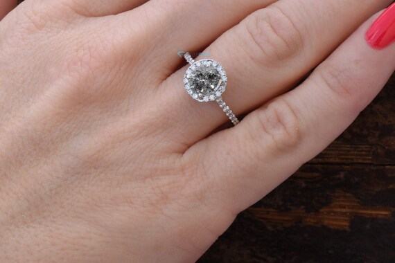 Unique And Stunning Halo 1 Carat Salt And Pepper Diamond Engagement Ring, Non Traditional Engagement Ring, Elegant Promise Ring, Wife Gift