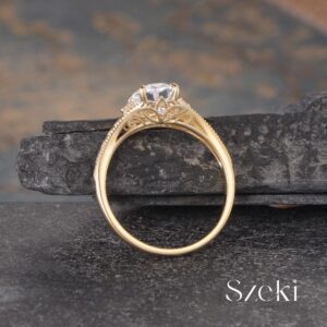 Unique Oval Cut Lab Diamond Engagement Ring Vintage Tulip Ring Yellow Gold Engraved Ring Art Deco Milgrain Ring Cathedral Setting Promise Unique Oval Cut Lab Diamond Engagement Ring Vintage Tulip Ring Yellow Gold Engraved Ring Art Deco Milgrain Ring Cathedral Setting Promise