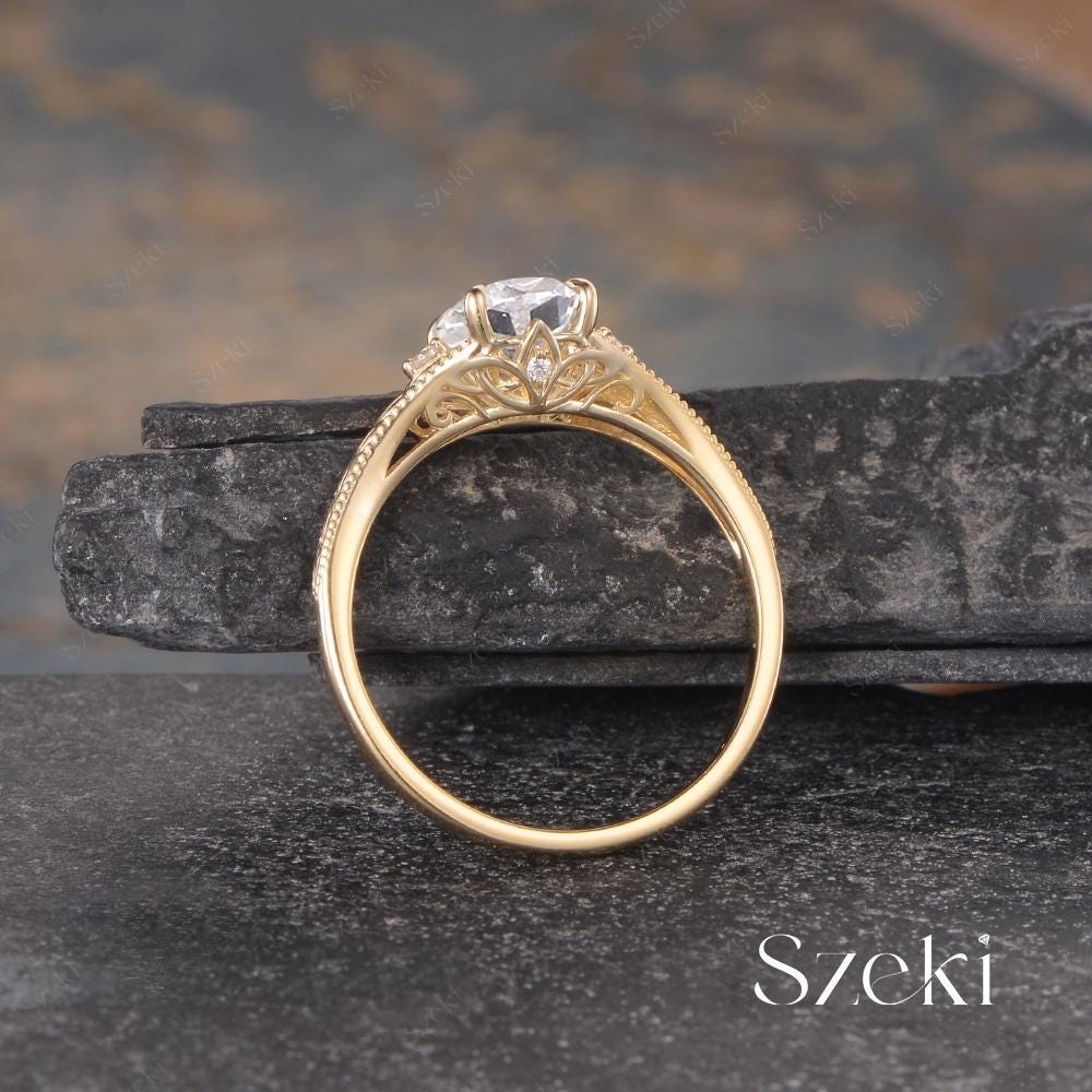 Unique Oval Cut Lab Diamond Engagement Ring Vintage Tulip Ring Yellow Gold Engraved Ring Art Deco Milgrain Ring Cathedral Setting Promise Unique Oval Cut Lab Diamond Engagement Ring Vintage Tulip Ring Yellow Gold Engraved Ring Art Deco Milgrain Ring Cathedral Setting Promise