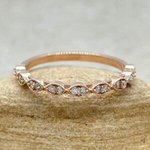 Vintage Beaded Wedding Band With Marquise Shapes Filled With Diamonds, Lifetime Care Plan Included, Genuine Diamonds Ls5821 Vintage Beaded Wedding Band With Marquise Shapes Filled With Diamonds, Lifetime Care Plan Included, Genuine Diamonds Ls5821