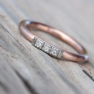 Vintage Inspired Wedding Band Tiny Diamonds 14k Rose Gold Platinum Pink Gray Romantic Modern Minimalistic Women's Bridal - Glow Row De Luxe
