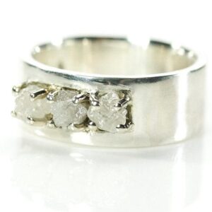 Wedding Ring with Rough Diamonds - 8mm Flat Design Band Comfort Fit - Sterling Silver or 14K White Gold - Conflict Free White Raw Diamonds