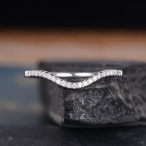 White Gold Diamond Wedding Band Women V Band Curved Chevron Matching Band Promise Anniversary Ring Stacking Bridal Delicate Dainty