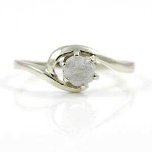 White Raw Rough Diamond Ring - 14K White Gold or Sterling Silver Solitaire Ring - Swirl Design - Uncut Unfinished Diamond Engagement Ring