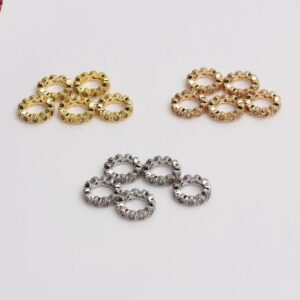 14k Gold Plated Big Hole Diamond Rings Beads, Micro Inlay Rondelle Spacer Beads,10 Beads 14k Gold Plated Big Hole Diamond Rings Beads, Micro Inlay Rondelle Spacer Beads,10 Beads