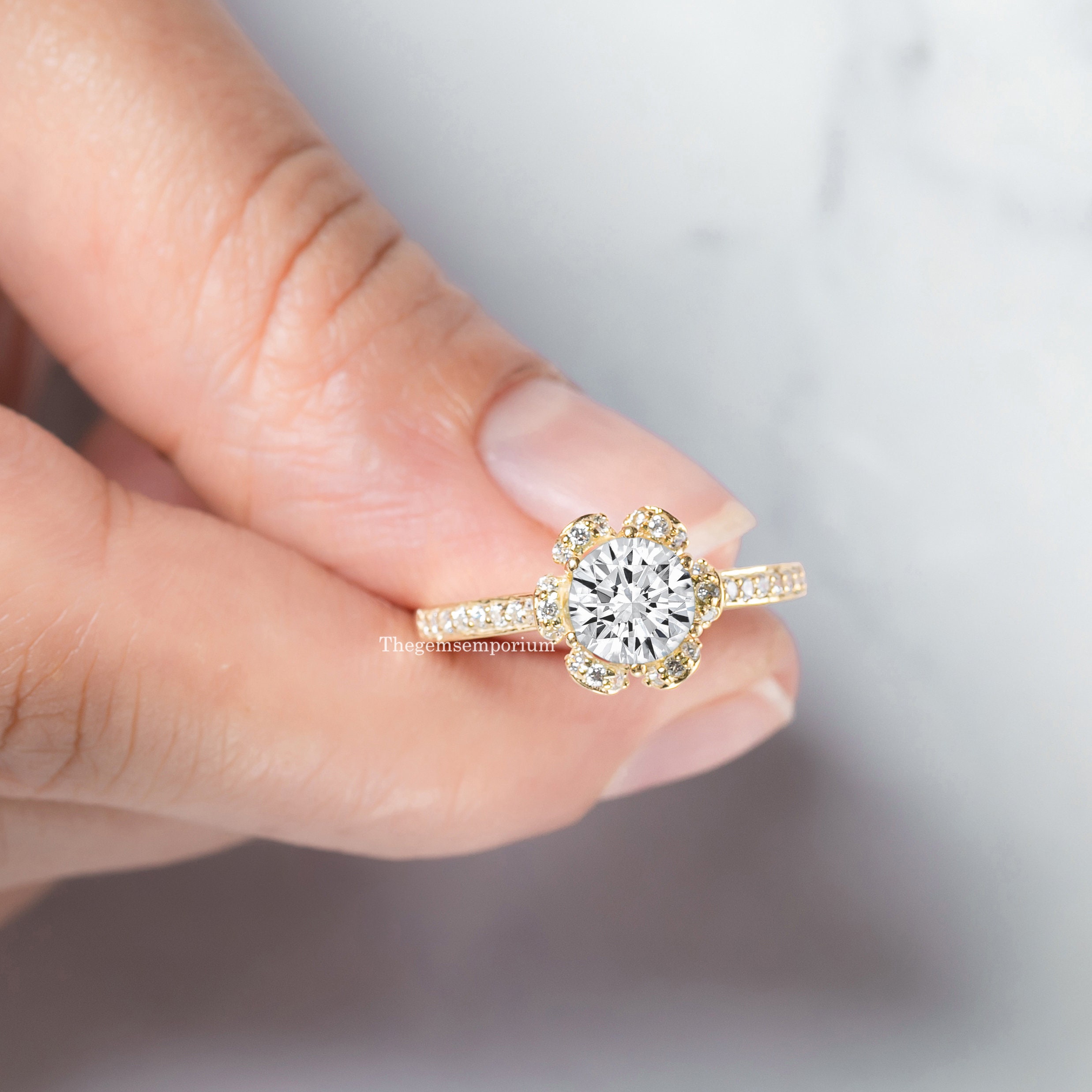 18k Solid Gold Round Cut Halo Engagement Ring,lab Grown Man Made Diamond Ring,halo Wedding Anniversary Ring,unique Bridal Promise Gold Ring